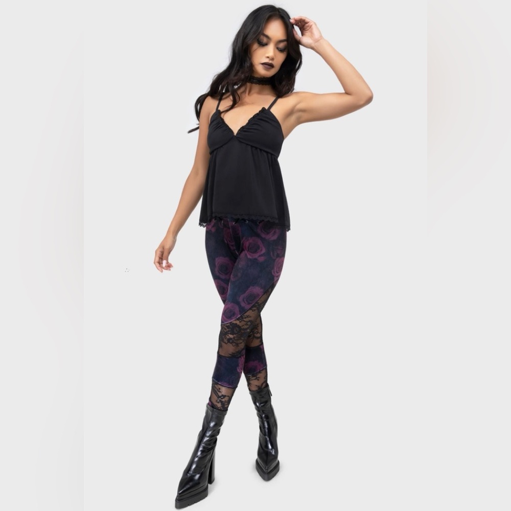 NWT Killstar Twilight Rose Leggings — XL, Velvet Floral & Lace Gothic Leggings